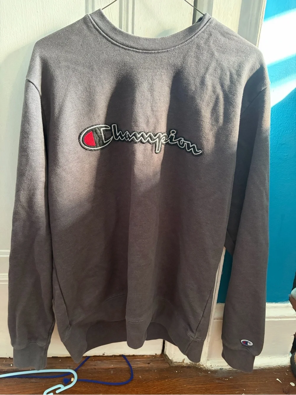 Champion Gray Crewneck Sweatshirt with Embroidered Logo